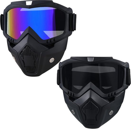 2-teiliges Set: Motorradhelm-fahrbrille Mit Abnehmbarer Gesichtsmaske, Paintballmaske Mit Antibeschlagfunktion, Taktische Vollgesichtsmaske Und Skibrille