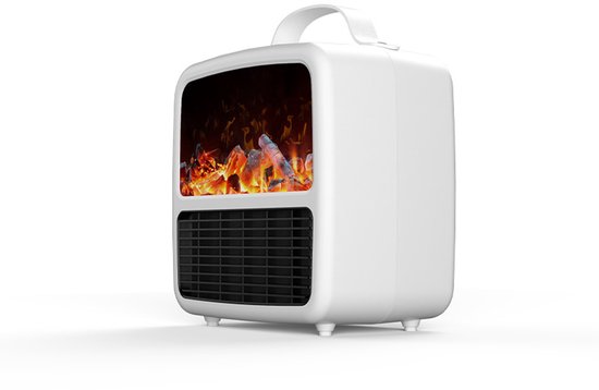 Elektrische Heizung, Mini-tischventilator-heizung, 3d-dynamische Flamme, Mit Überhitzungsschutz, 1500w Ptc, Tragbarer Komponenten-ventilator-heizlüfter (weiß).
