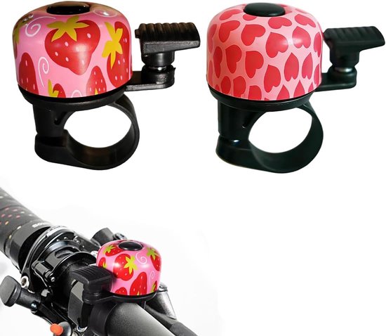 2-teilige Fahrradklingel Für Kinder – Robuste Und Lustige Fahrradklingel Mit Niedlichem Motiv – Für Dreiräder Und Roller (erdbeere + Herz)