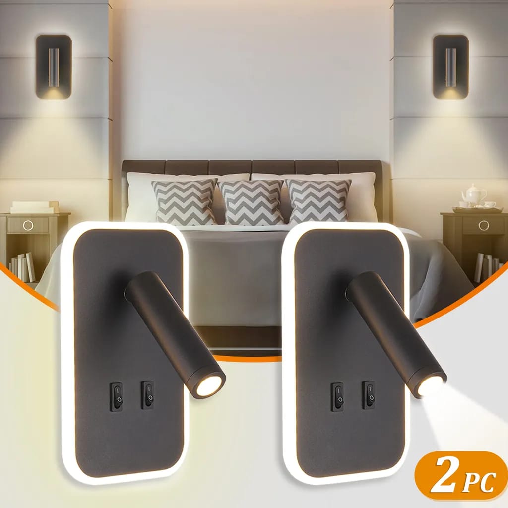 Zwei Led-wandleuchten Mit Schaltern, Modernes Design Inklusive Einer Drehbaren 3-w-wandleuchte, Verwendbar Als Lese- Oder Nachttischlampe, Weißes Licht