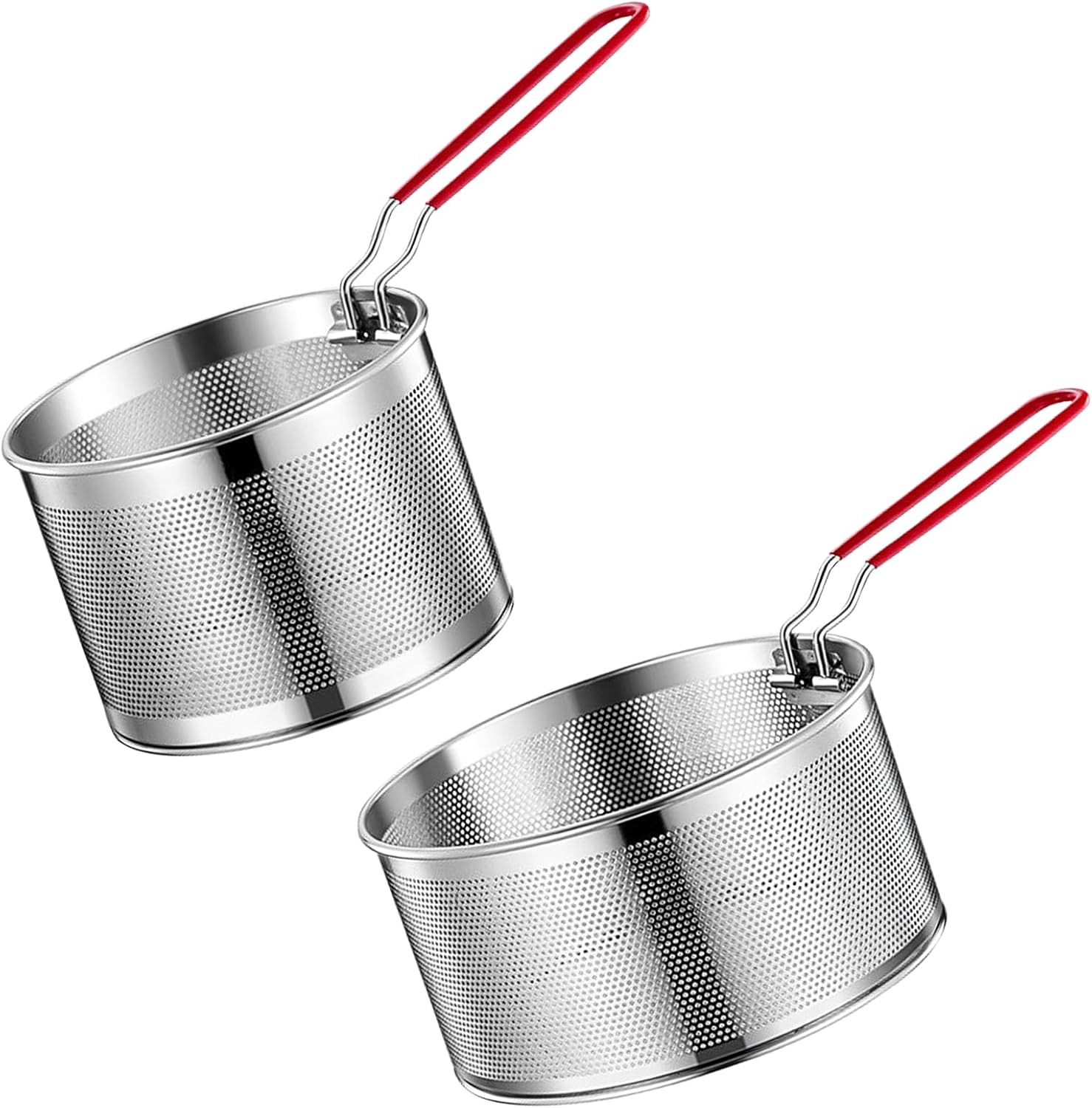 2er-pack Mehrzweck-frittierkörbe Mit Abtropfkörben Und Abnehmbaren Griffen – 18/20 Cm