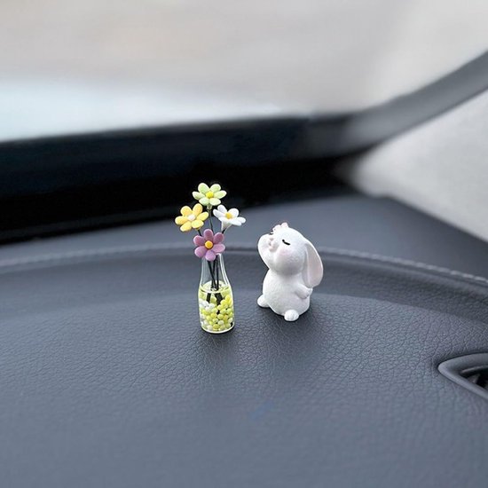 Blumen- Und Hasen-set – Autodekoration – Niedliches Design – Strapazierfähiges Material – Hasenmotiv – Autoschmuck