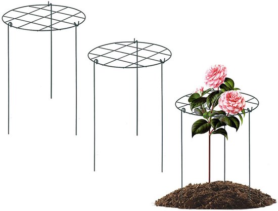 2 Pfingstrosen-pflanzenständer – 30 X 40 Cm Metall-stützstangen Für Den Außenbereich Mit Drahtgitterringen Für Blumen – Grün