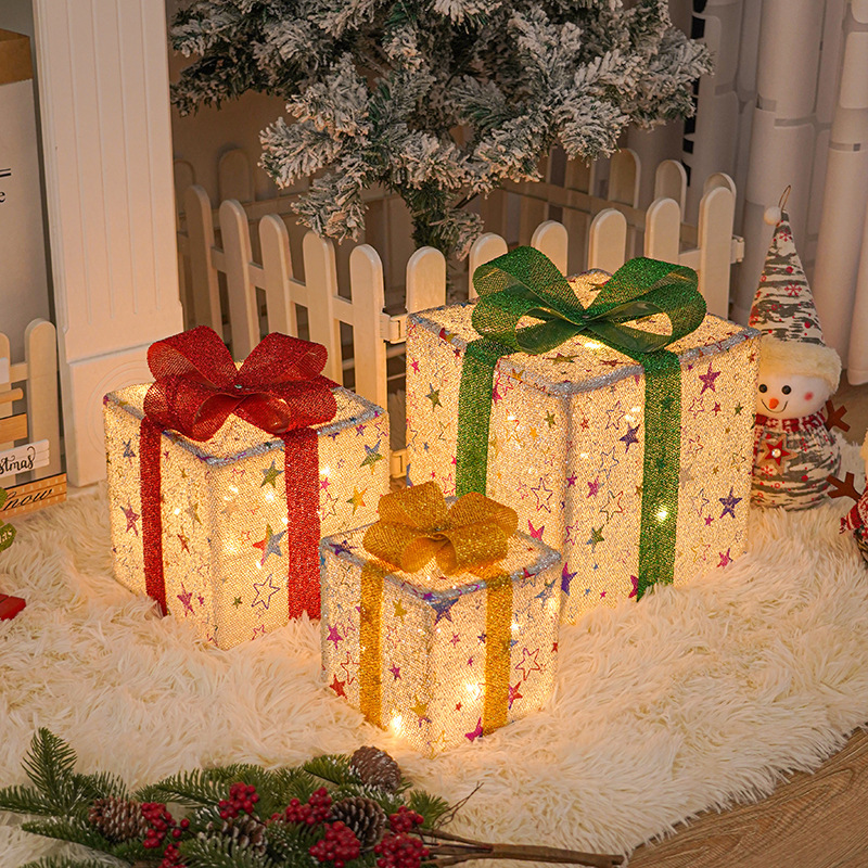 Weihnachtsbeleuchtung, Stimmungsbeleuchtung, Weihnachtsgeschenkboxen, Dreiteilige Geschenksets, Innendekoration, Dekorative Beleuchtung.