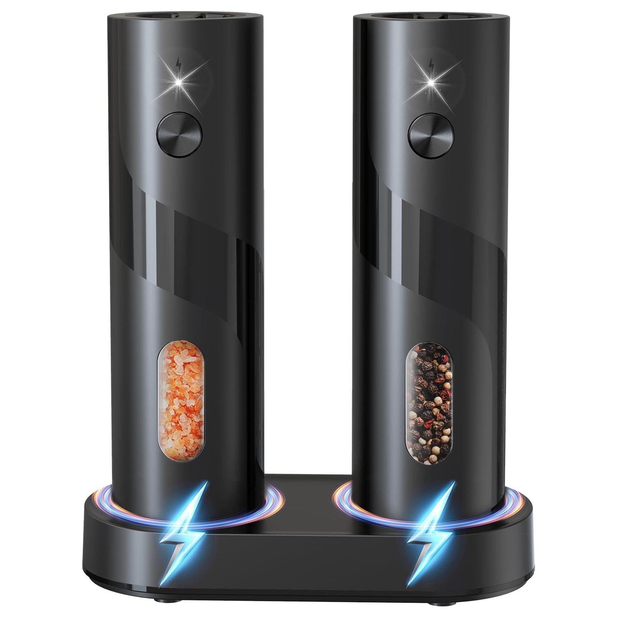 Zweiteiliges Elektrisches Salz- Und Pfeffermühlen-set, Wiederaufladbare Gewürzmühle Mit Doppelter Ladestation, Einstellbarer Mahlgrad, Led-licht, 110 Ml Fassungsvermögen.