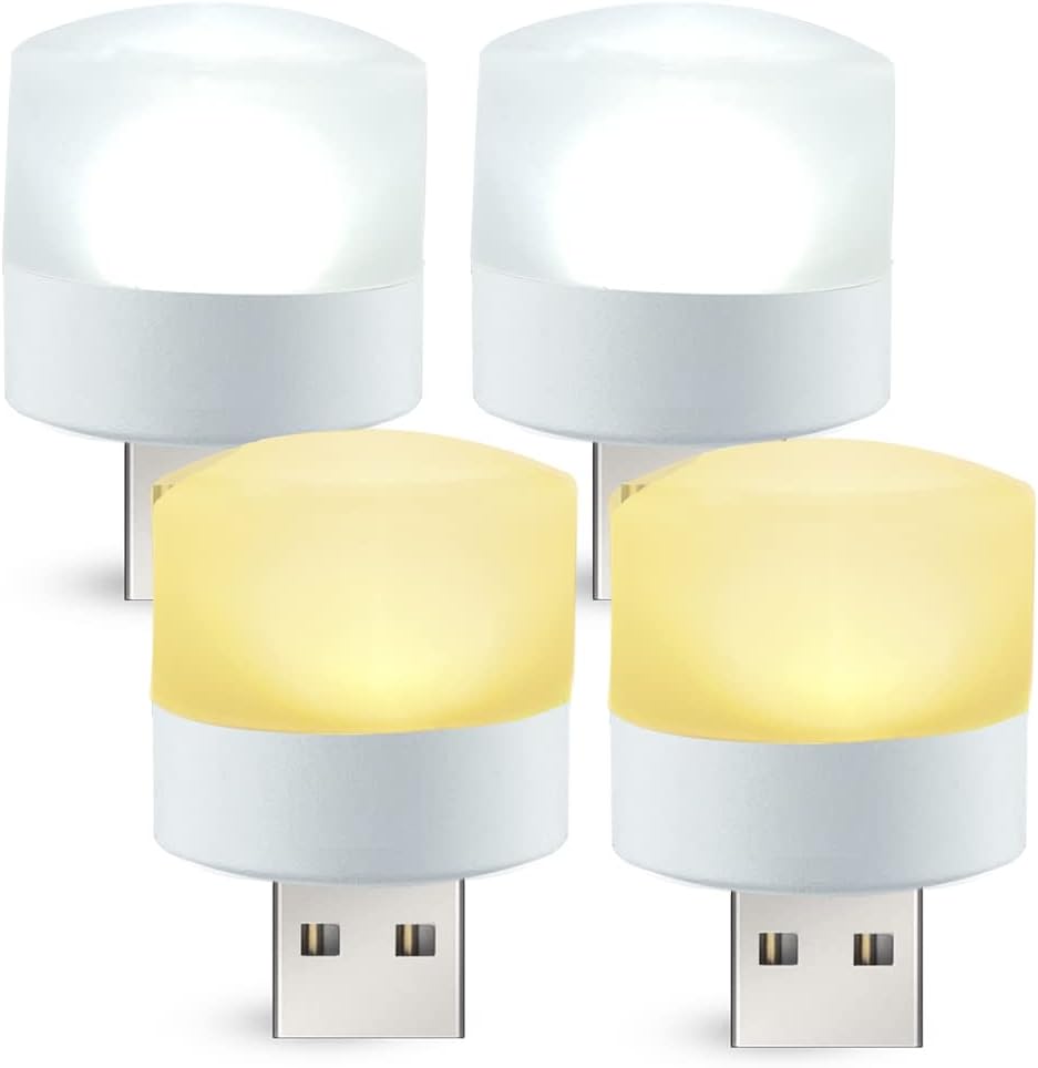 4 Runde Mini-usb-led-leuchten – Warmweiß & Kaltweiß – 5 V Gleichstrom Für Zuhause, Camping Und Autoinnenraum