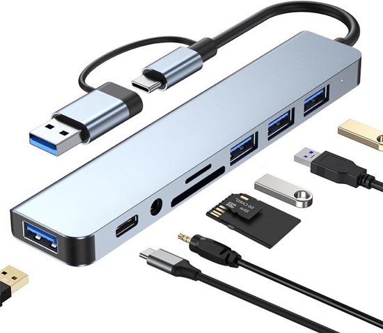 Usb-c-hub – 8-in-1-usb-splitter – Silber