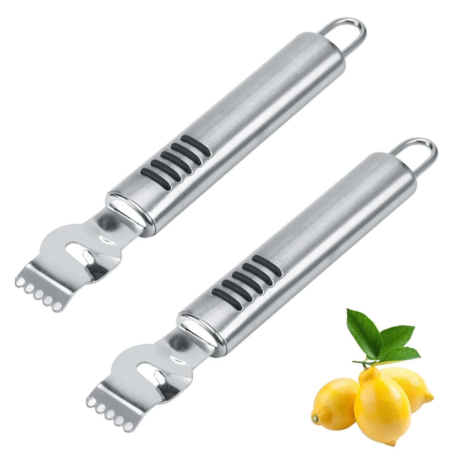2-teiliger Zitronen- Und Zitrusschäler, Professioneller Zitronenschäler, Zimtmesser, Zitronenschäler Aus Edelstahl, Melonenschäler, Zitrusschäler Mit Rinne