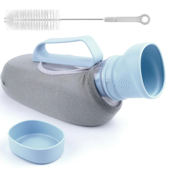 Tragbarer Urinalbecher Für Männer (1200 Ml), Auslaufsicher, Mit Griff, Saugnapf, Seilschutz Und Reinigungsbürste