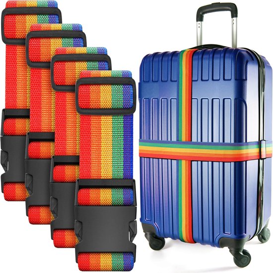 Set Mit 4 Nylon-gepäckgurten, 2 Meter Verstellbare Länge, Geeignet Für Koffer Von 20-32 Zoll, Verschiedene Farben.