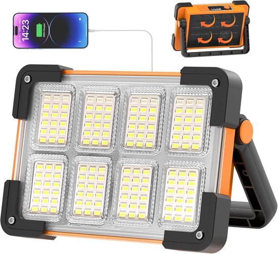 Tragbare Led-arbeitsleuchte Mit Solar- Und Usb-aufladung, Wasserdicht, 4-modus-flutlicht Für Baustellen Und Camping.