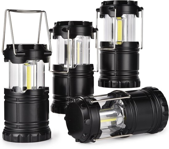 4-teiliges Faltbares Led-campinglampen-set, Warmweiß, Superhell, Für Garten, Terrasse, Notfälle Und Camping, Schwarz