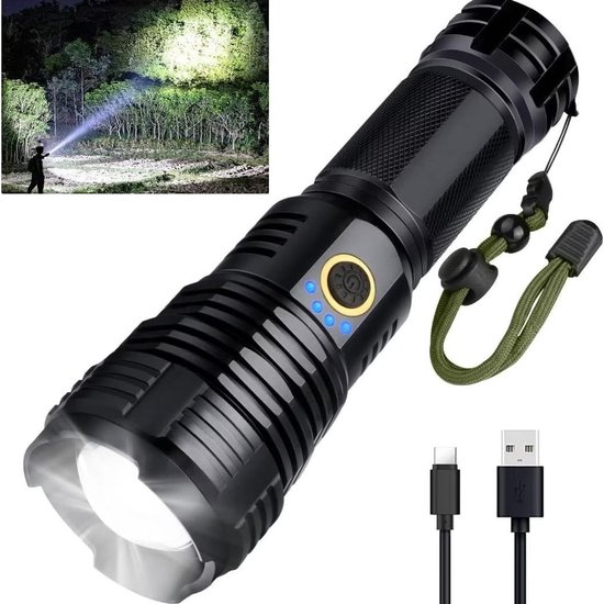 Led-taschenlampe – Taschenlampe – Notfallset – Superhell (1500 Lumen) – Geschenkidee Für Männer – Schwarz