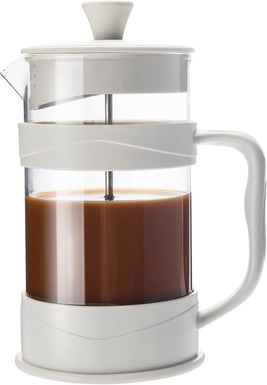 French Press Kaffee- Und Teebereiter, Mini-presse Für Camping, Edelstahlfilter 304, Hitzebeständiges Glas, Kaltbrühbehälter, 350 Ml, Ideal Für Unterwegs, Zu Hause Oder Als Geschenk, Weiß
