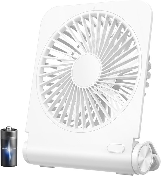 Wiederaufladbarer Usb-tischventilator Mit 2000 Mah, 4 Geschwindigkeitsstufen, 225° Abstrahlwinkel, Weiß