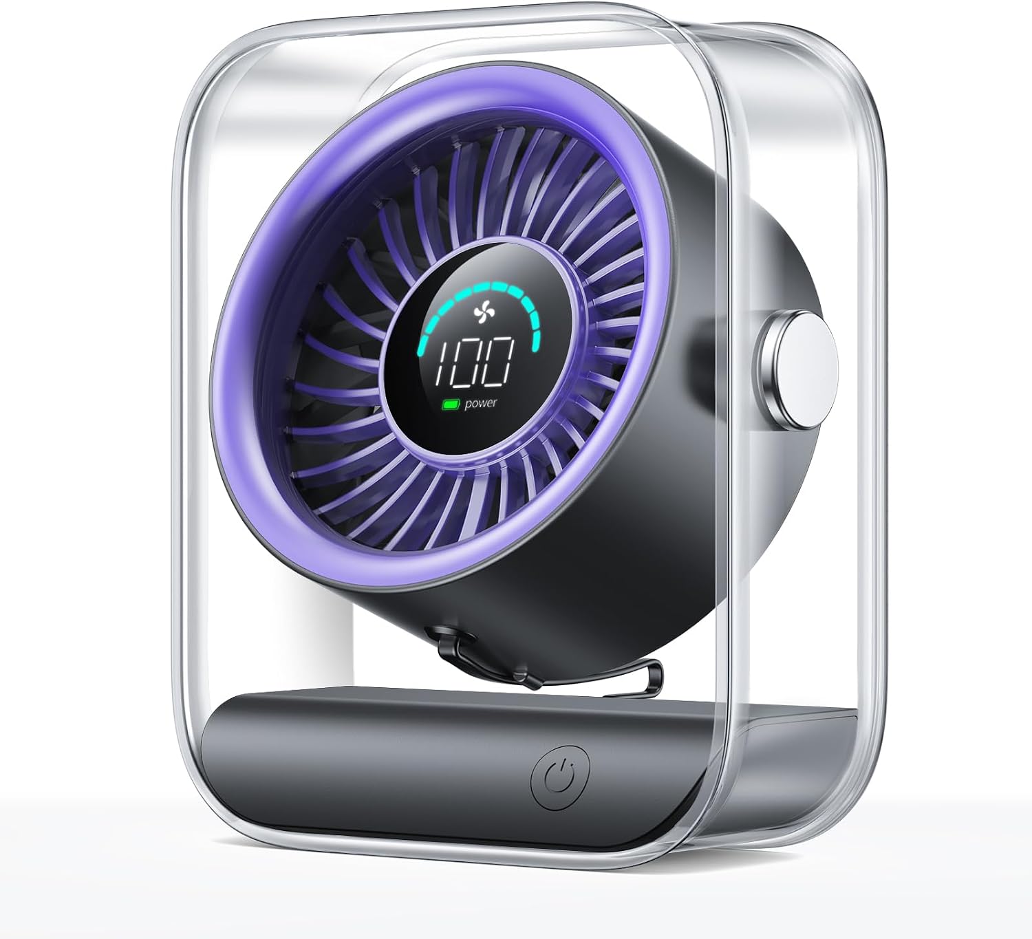 Wiederaufladbarer Usb-tischventilator, Leiser Turbinenventilator, 100 Geschwindigkeitsstufen, Digitalanzeige, 90°-drehung, Kompakter, Batteriebetriebener Ventilator (lila)