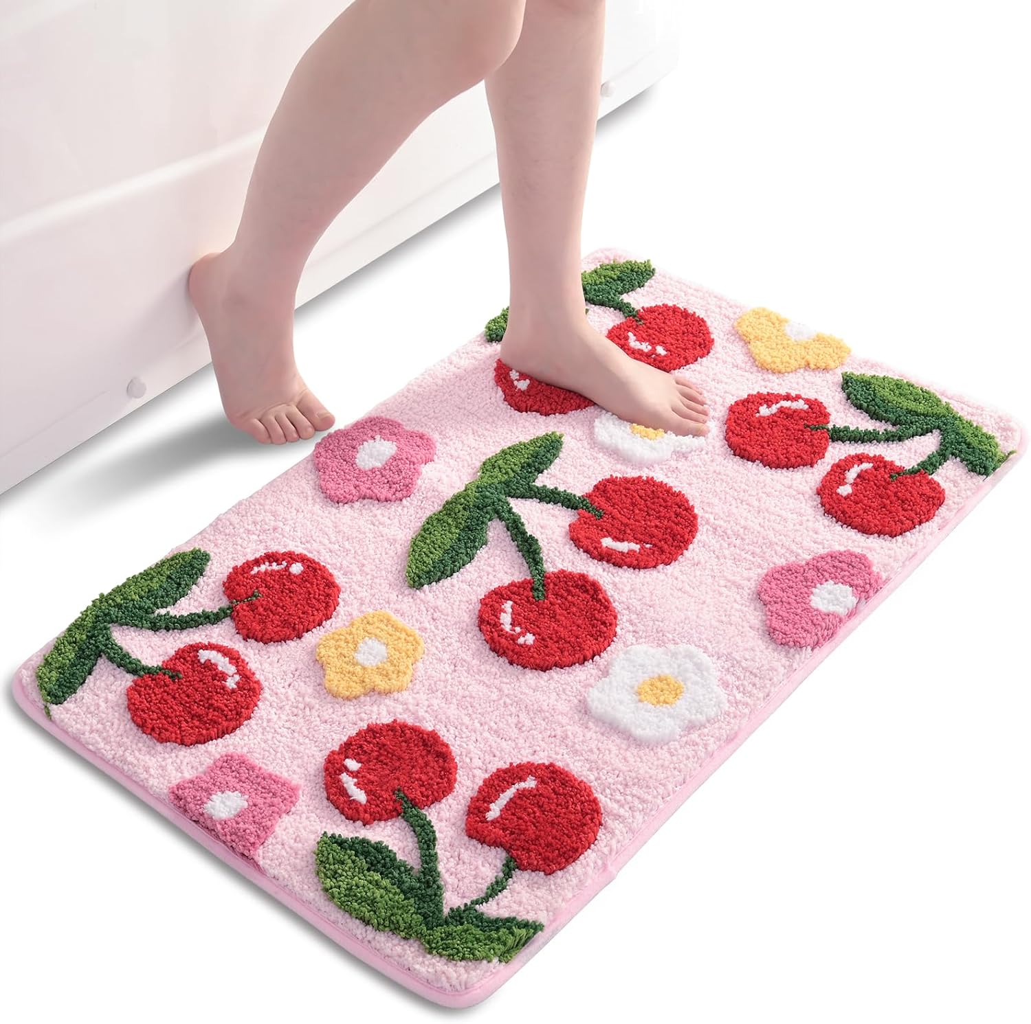 Rosa, Rutschfeste Badezimmermatte 50 X 80 Cm, Niedliche Kirschblüten-badezimmermatte, Dicke Und Weiche Mikrofaser-badematte