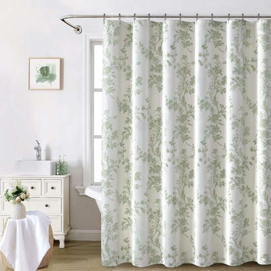 Salbeigrüner Duschvorhang 183 X 183 Cm – Baumwolle, Florales Landhausmotiv – Frühlingshafte Badezimmerdekoration – Wasserdicht Und Stilvoll
