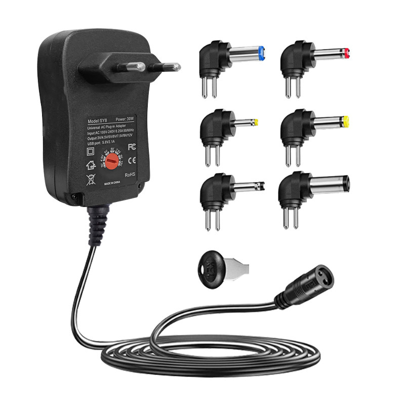 Verstellbares Netzteil – Universelles Netzteil Mit Usb-anschluss – 3 V / 4,5 V / 5 V / 6 V / 7,5 V / 9 V / 12 V – 6 Stecker – Für Geräte Von 3 V Bis 12 V