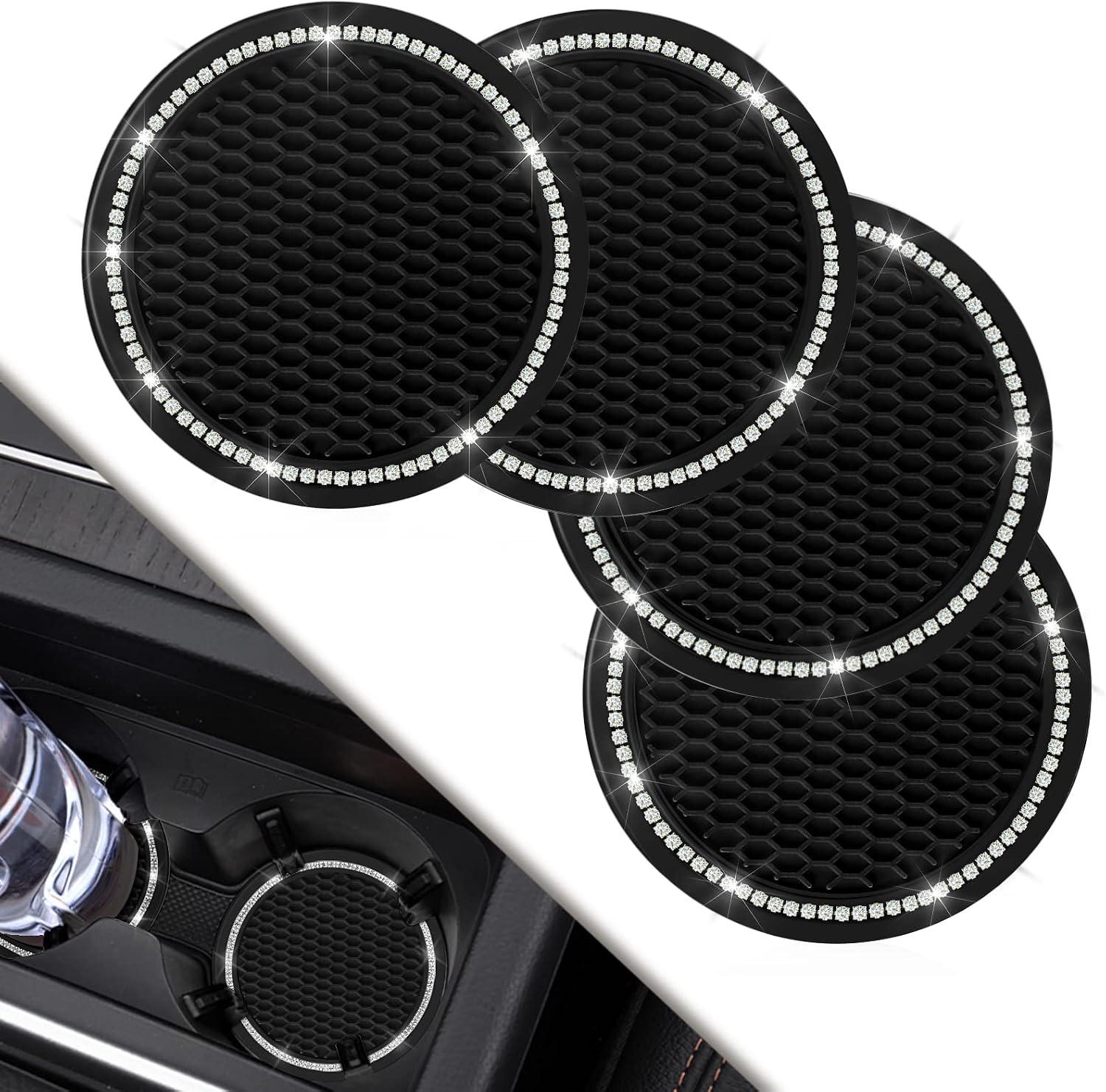 Auto-untersetzer – 4er-pack, Universell, 7 Cm (2,75 Zoll) Durchmesser, Strass-silikon, Rutschfest, Weiß