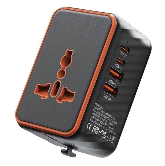 Universal-reiseadapter – Internationaler Reiseadapter Mit Gan20w-technologie – 2 Usb-anschlüsse, 2 Usb-c-anschlüsse Und 1 Netzsteckdose – Universal-reiseadapter