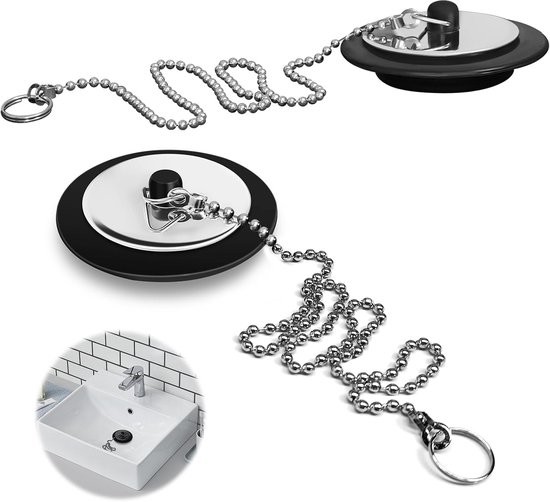 2 Universal-abflussstopfen – Geruchsdicht Für Badezimmer – Abgedichteter Bodenablauf – 43 Mm Boden – 23 Mm Höhe – 40 Cm Edelstahlkette – Korrosionsbeständig
