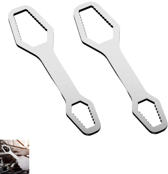 2-teiliges Set – Universal-ringschlüssel – Multifunktionsschlüssel – Selbstspannendes Handwerkzeug – Heimwerkerbedarf – Silber – 16 × 4 × 2 Cm