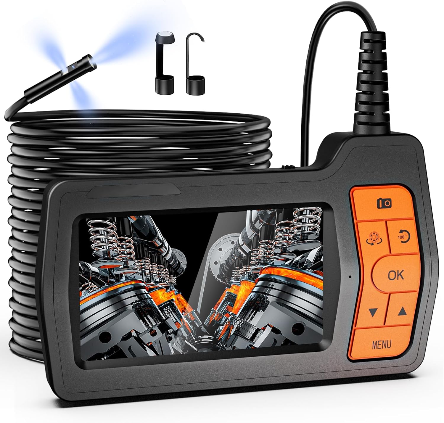 Industrie-endoskop – 1080p Hd-inspektionskamera Mit 4,3-zoll-lcd-bildschirm, 8 Led-leuchten, Starrem Schlauchkabel Für Autos/pipelines/klimaanlagen