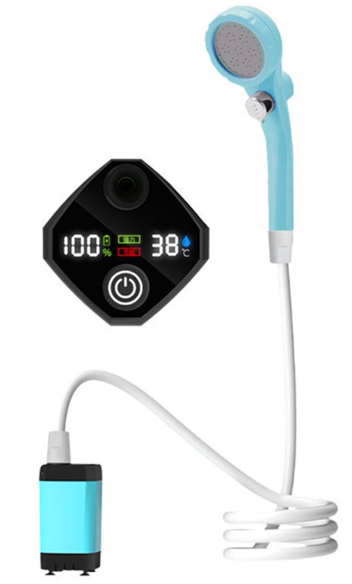 Tragbare Outdoor-campingdusche Mit 6000-mah-akku, Dualem Digitaldisplay, 3 Wasserdruckstufen, Temperaturanzeige Und Blauer Farbe.