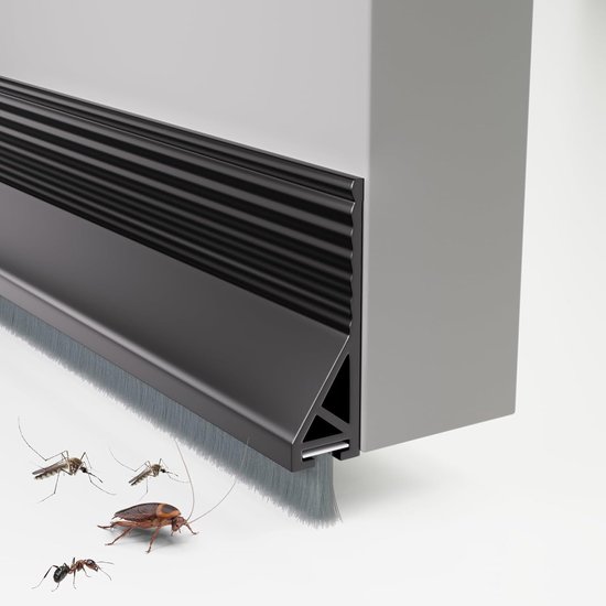 1-teilige, 99 Cm Lange Türdichtung Mit Bürsten, Selbstklebender Wetterschutzstreifen, Staub-, Schall-, Wärme- Und Kälteisolierung, Schwarz