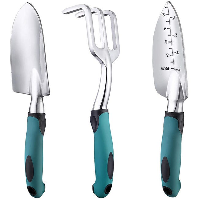 Gartengeräte-set, Bestehend Aus Drei Robusten Gartengeräten Aus Aluminiumguss Mit Rutschfesten Griffen.