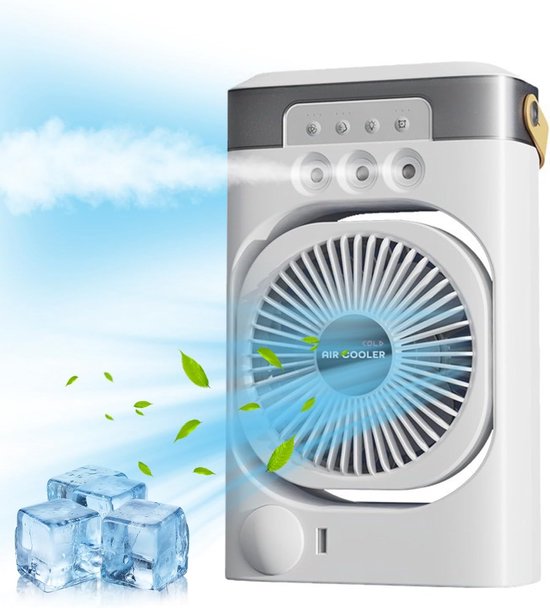 Tragbarer Eiswürfelventilator Mit Wassergekühltem Luftkühler, 3-in-1 Mini-verdunstungskühlventilator Mit Led-beleuchtung, Timer, 3 Windgeschwindigkeiten Und Sprühmodus.