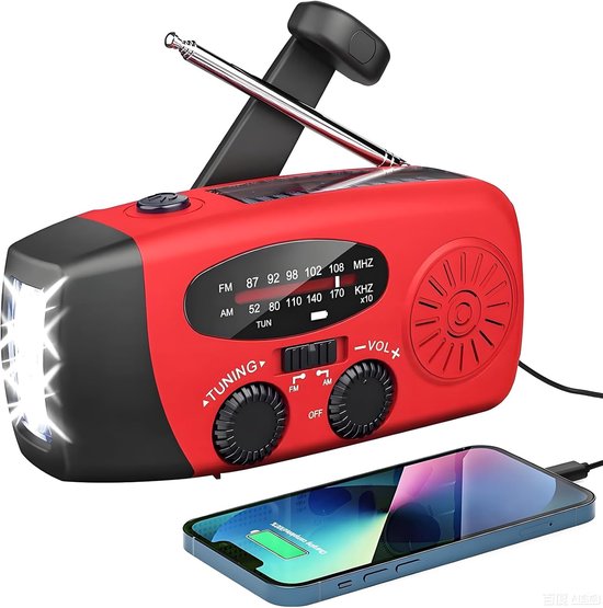 Solarbetriebenes Notfallradio, Selbstaufladende Handkurbel Mit Led-taschenlampe, Am/fm/wb, 2000mah Powerbank.