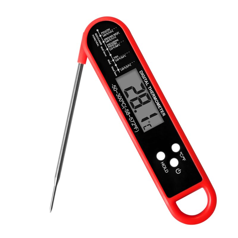 Digitales Fleischthermometer Mit Sofortanzeige Und Sonde – Unverzichtbares Küchenutensil Zum Kochen, Grillen, Für Die Heißluftfritteuse, Backbleche Und Den Grill – Rot