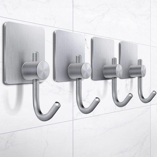 Quadratische, Selbstklebende Handtuchhaken – 4 Robuste Bademantelhaken – Zum Aufkleben In Bad/küche/schlafzimmer – Kein Bohren Erforderlich – Silberfarben