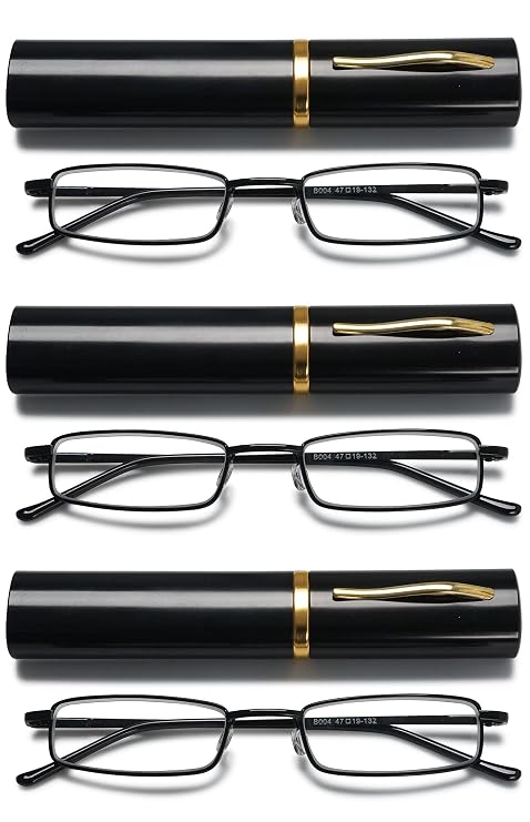 3-teilige Lesebrille, Metall, Klassisches Scharnier, Schlanke Passform, Lesehilfe, Geeignet Für Sehtests, Vollrandbrille Mit Schutzhülle (schwarz) 1.0+