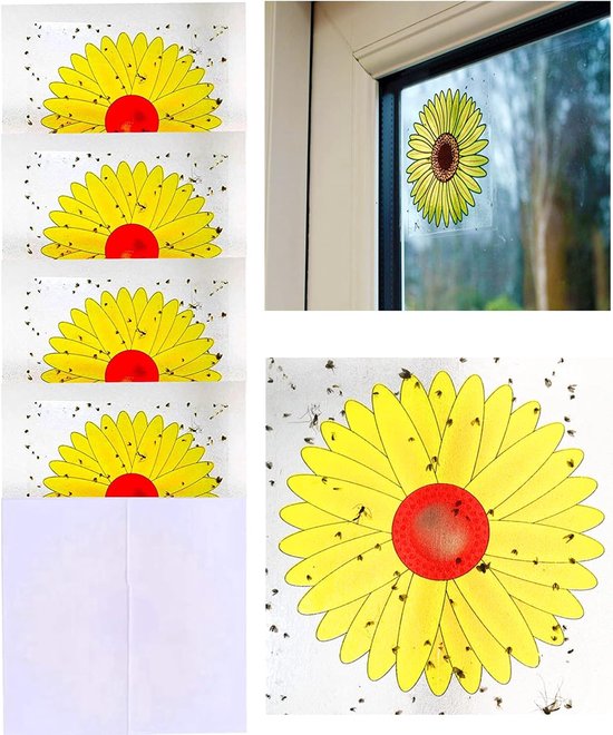 16 Fliegenfänger Für Fenster Mit Sonnenblumenmuster, Entwickelt Zum Fangen Von Fruchtfliegen Und Insekten (wespen/fliegen) - 4 Packungen Mit Je 4 Fliegenfängern.