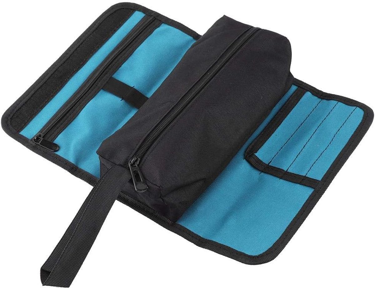 Werkzeugrolle – Werkzeugtasche – Werkzeugkoffer – Kosmetiktasche – Aufbewahrungstasche – Universal – 24 X 36 Cm – Schwarz/blau – Faltbar – 24 X 36 Cm