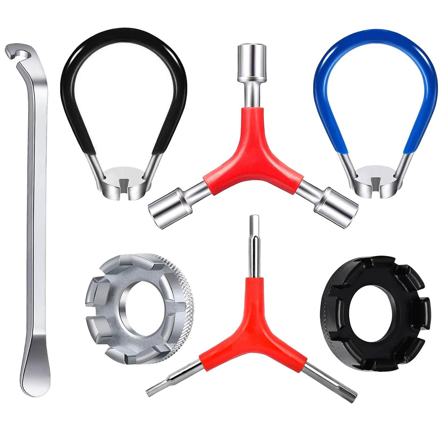 Siebenteiliges Fahrradspeichenschlüssel-set, Tragbares Werkzeugset, 8-fach Felgenzentrierer, Gummigriff