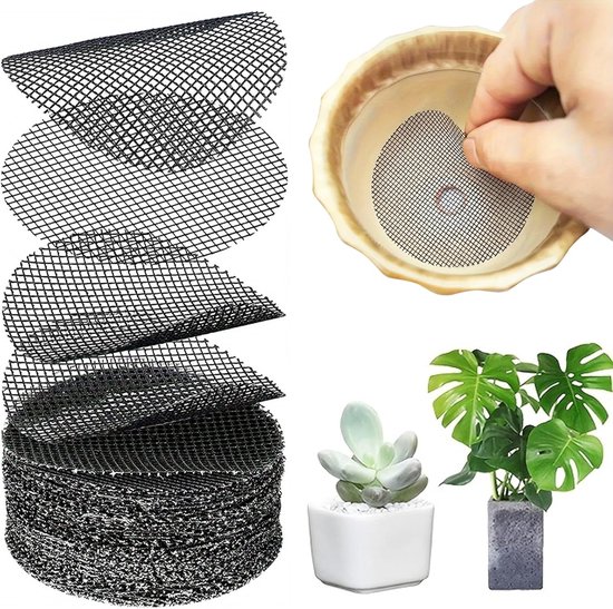 100 Stück – Runde Blumentopfmatte – Blumentopfgitter – Pflanzennetzunterlage – Blumentopfnetz – Drainagegitter Für Pflanzen – Verhindert Erdaustritt – Pflanzgefäß