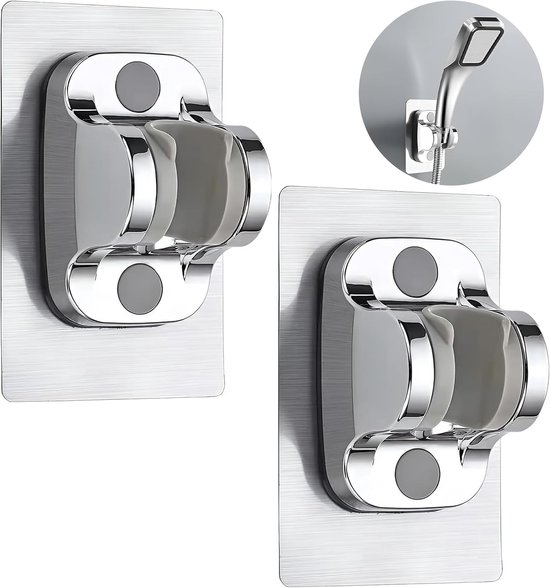 2 Selbstklebende Duschkopfhalterungen – Verstellbare Handbrausehalterung – Wasserdicht/ohne Bohren/wandmontage Im Badezimmer/verstellbare Duschhalterung – Silber