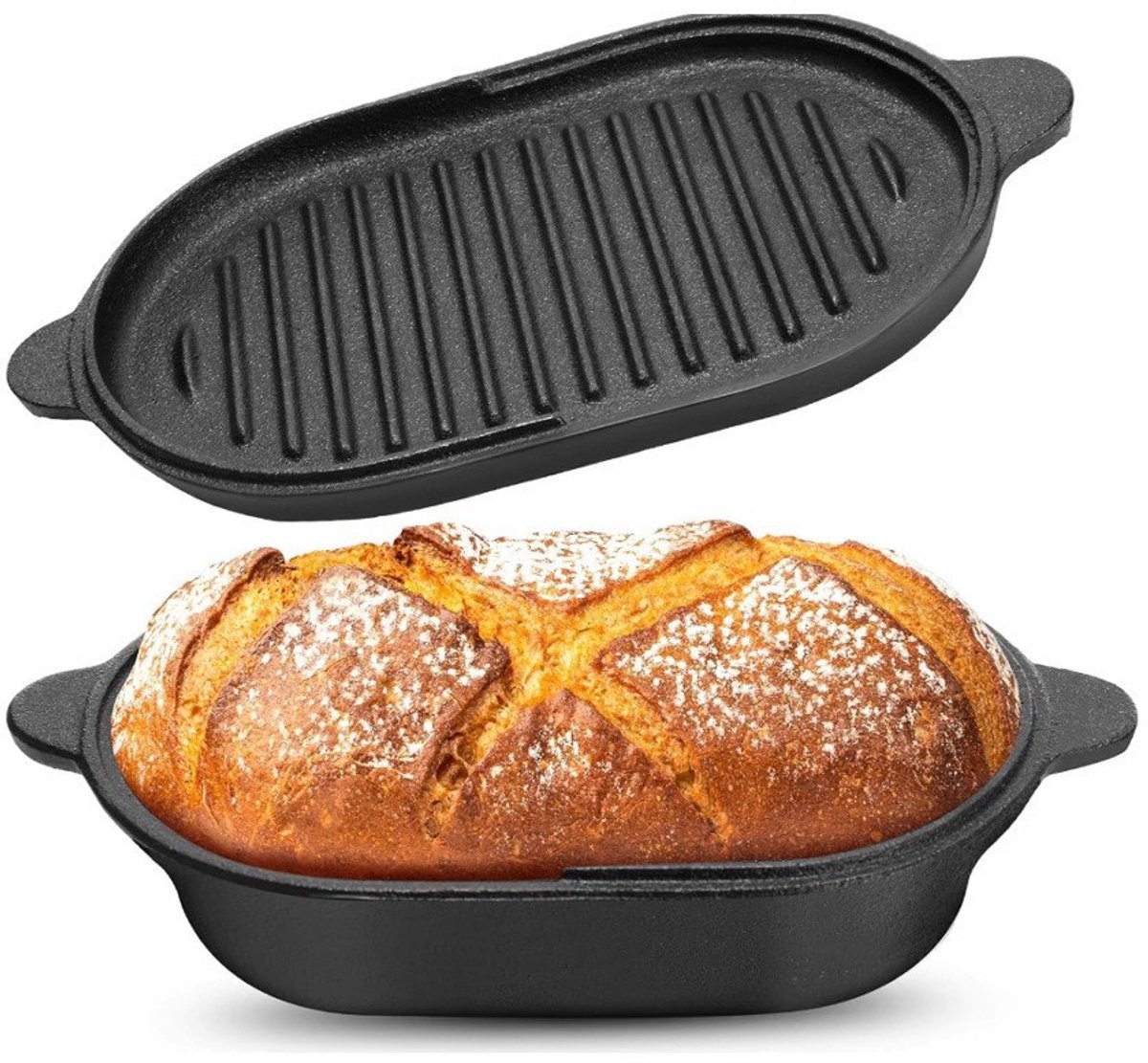 Gusseiserner Brotbacktopf Mit Deckel – 1 Vorbehandelter Bräter Und Auflaufform – Brotbackset, Schmortopf – Geeignet Für Backofen Und Induktion – 2 Für