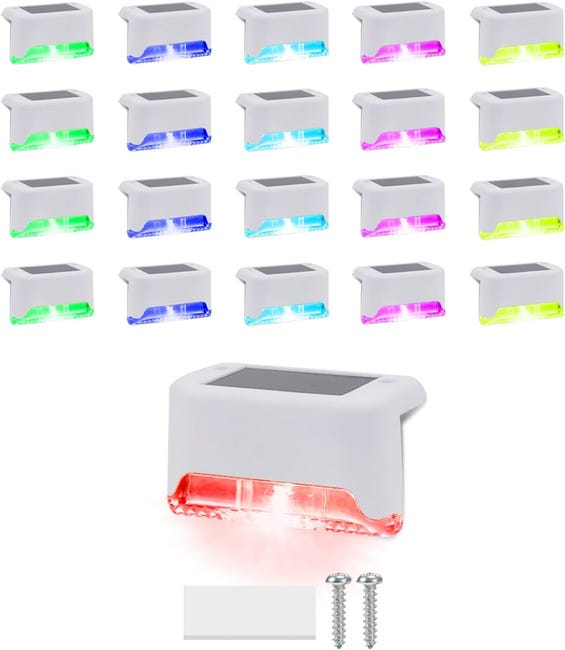 Packung Mit 20 Kleinen, Wasserdichten Rgb-led-solarleuchten Mit Farbwechselfunktion Für Treppen, Terrassen, Treppenhäuser Und Geländer (weißes Gehäuse)
