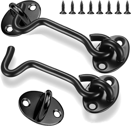 2er-pack Air Hook 6-zoll Türscharnier & Bolzen, Kabinenhaken Und -schlaufe Für Schiebetüren, Schlafzimmer, Badezimmer, 150x39mm, Schwarz.