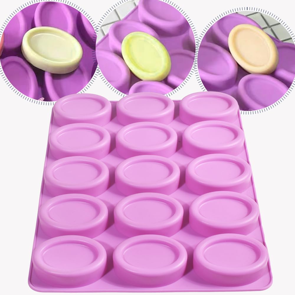 Ein Set Aus Zwei Ovalen Silikonformen Mit Antihaftbeschichtung Und Je 15 Mulden, Geeignet Für Kuchen, Seifen, Pralinen, Kekse, Badebomben Und Käsekuchen.