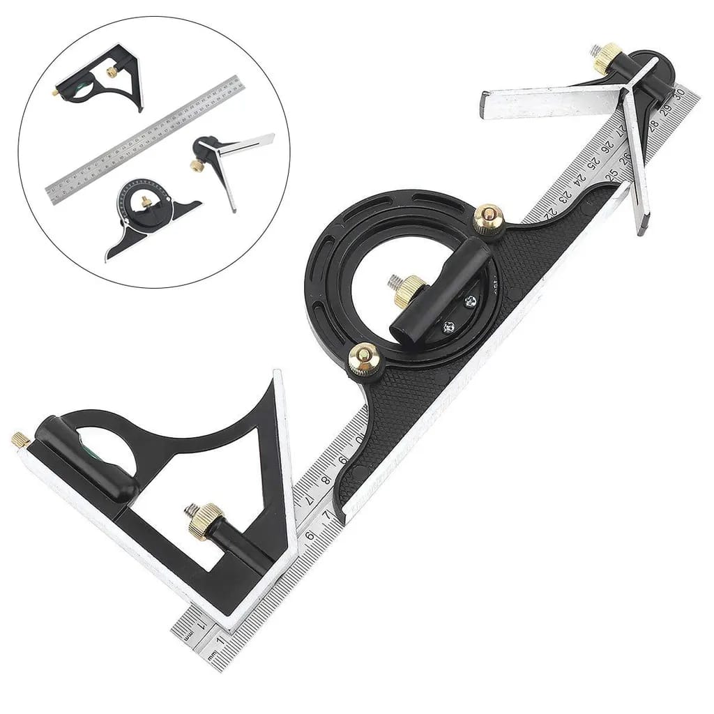 30 Cm Langer Winkelmesser Aus Edelstahl, Einstellbarer Winkel, Mit Wasserwaage Und Endschalter, Multifunktional, Präzise Messung.