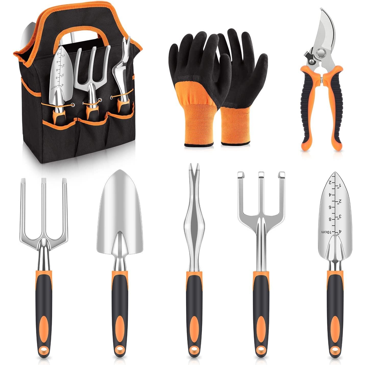8-teiliges Gartengeräte-set – Rutschfest Und Ergonomisch – Robuste Qualität – Inklusive Aufbewahrungstasche – Geschenk Für Damen Und Herren – Orange