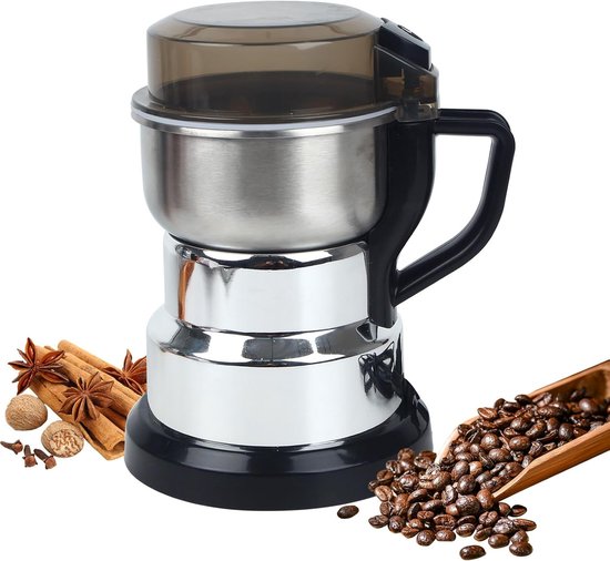 Elektrische Kaffee- Und Gewürzmühle In Silber, Ein-knopf-mühle Mit Bürste Und Löffel