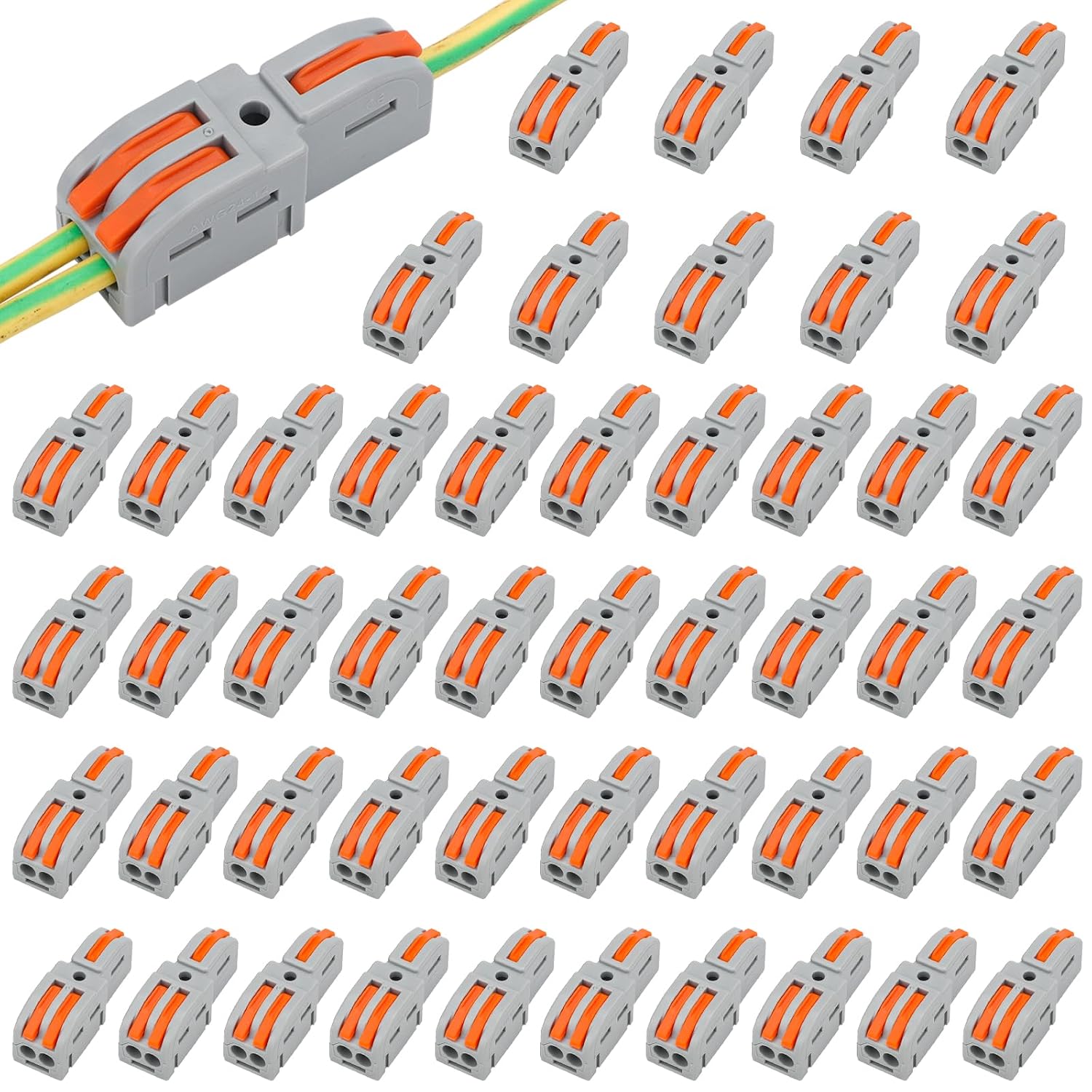 50 Stück Hebeldrahtverbinder, 1 Eingang 2 Ausgänge Diy-verteiler Kompaktverteiler Docking-klemmenblock, Hebeldrahtmutter Elektrische Verbinder