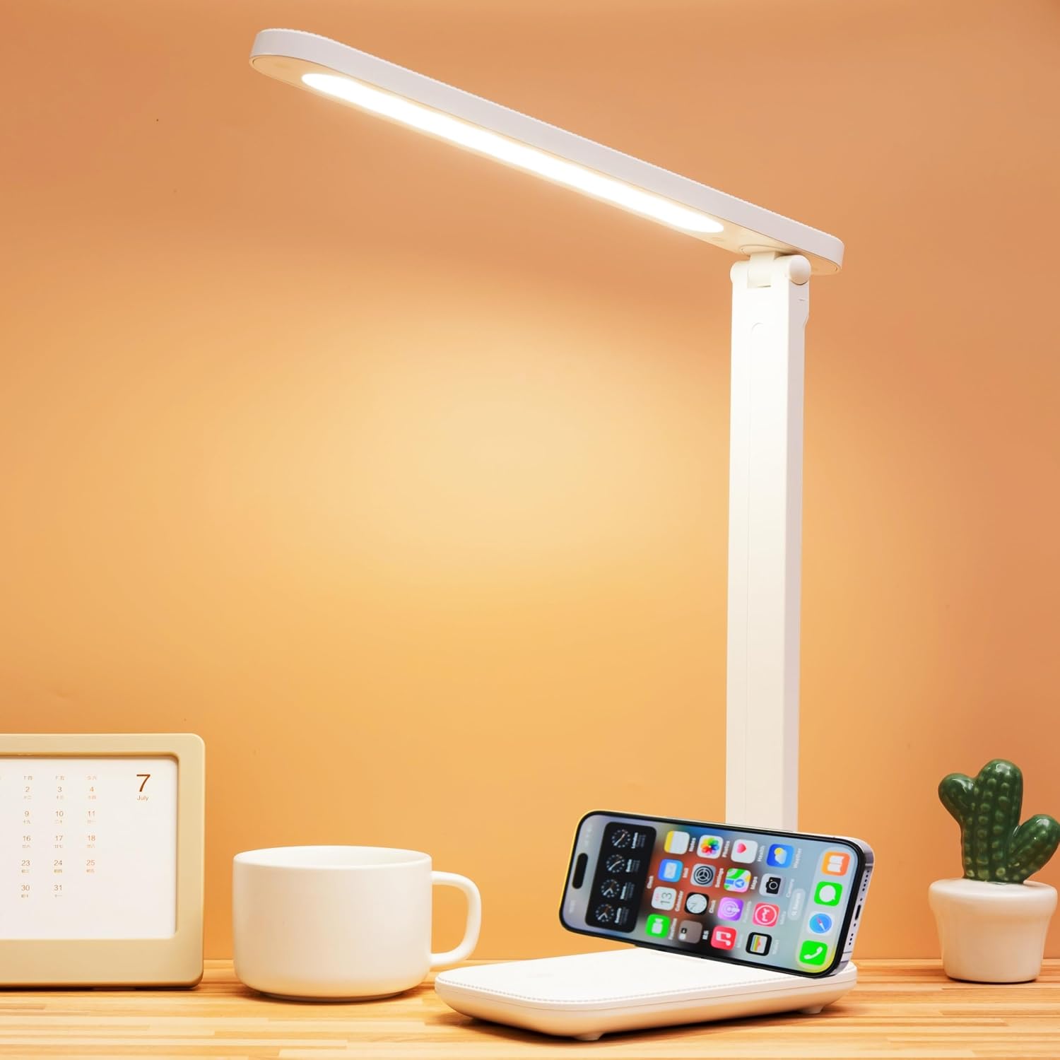 Weiße Led-schreibtischlampe, Dimmbar, Leselampe, 3 Leuchtmodi, Schreibtischlampe Mit Augenschutz, Schreibtischzubehör, Schreibtischlampe Mit Usb-ladegerät